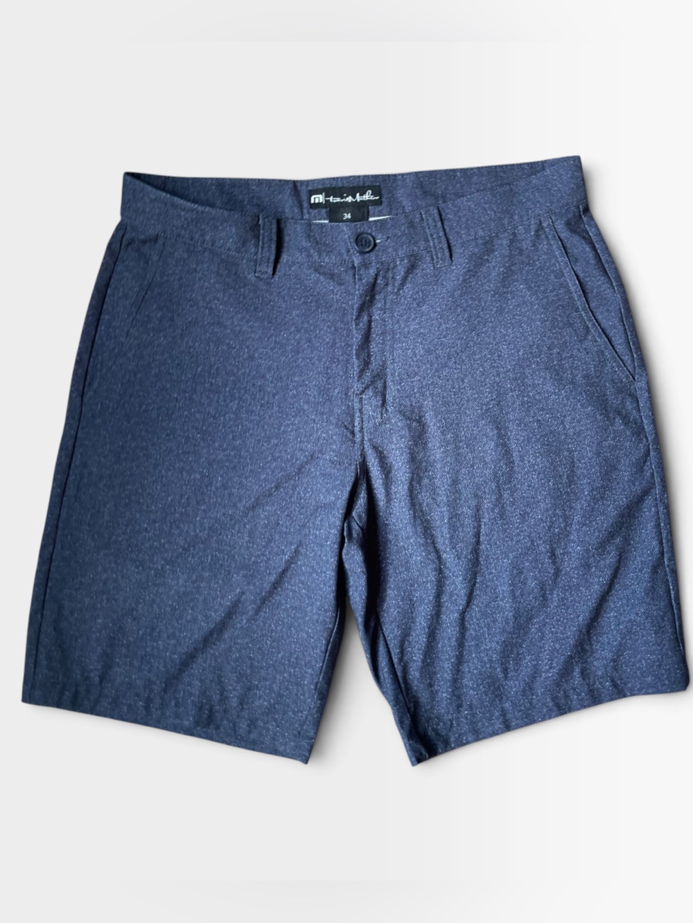 Travis Mathew Golf Shorts Mens 34 Blue Heathered Performance Stretch Flat Front
